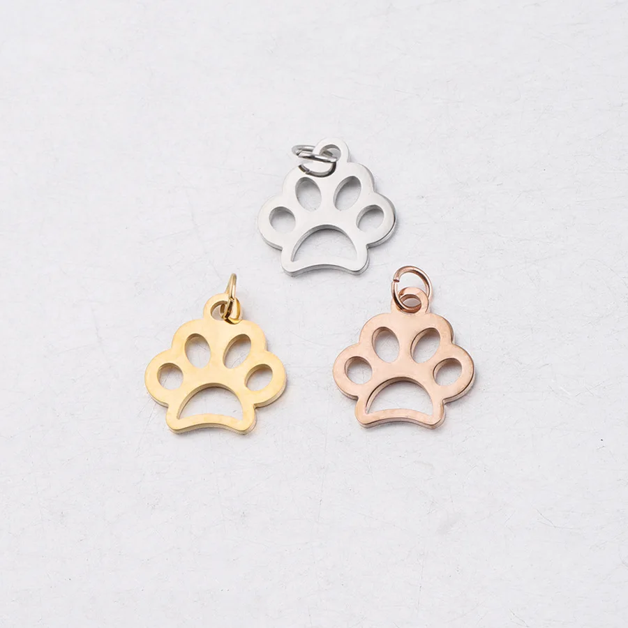 

15*16mm Hollow Dog paw Charm Cat Paw Animal Pendant Stainless Steel DIY Jewelry Accessories Wholesale 30PCS