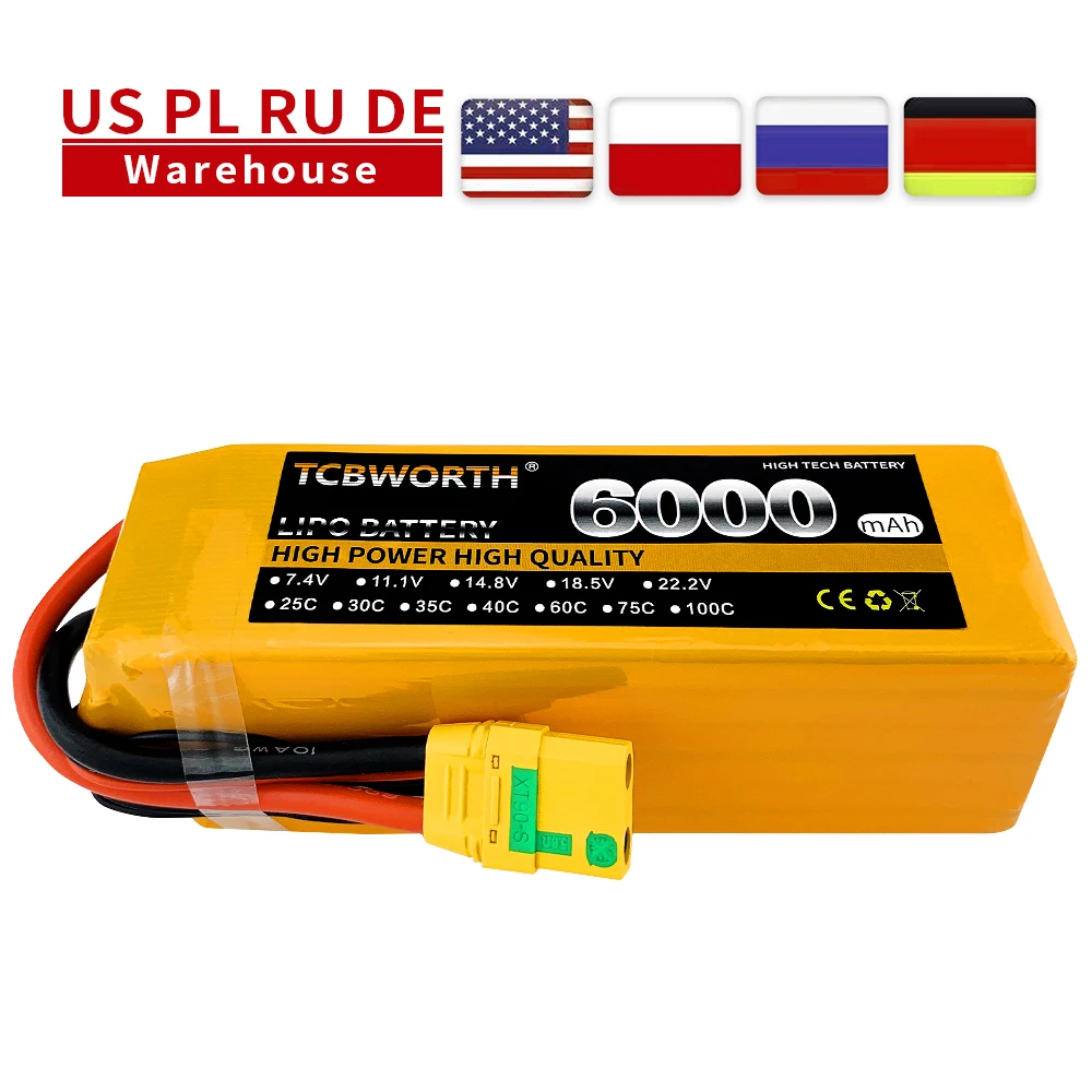 New Lithium Batteries 6S 22.2V 6000mAh 30C 60C RC Drone LiPo Battery For RC Airplane Helicopter Quadrotor Car Boat Aircraft