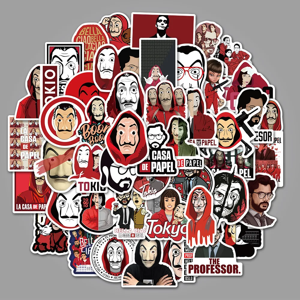

10/20/50/100Pcs Money Heist House Cartoon Stickers Laptop Packs Anime Cosplay Scrap Booking Phone Decoration Hot Wholesale
