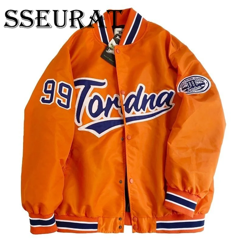 

SSEURAT 2021 New Arrival Hot Bomber Jacket Women Single Breasted Spliced Autumn Baseball Pure Fresh Stripe Coat Casual
