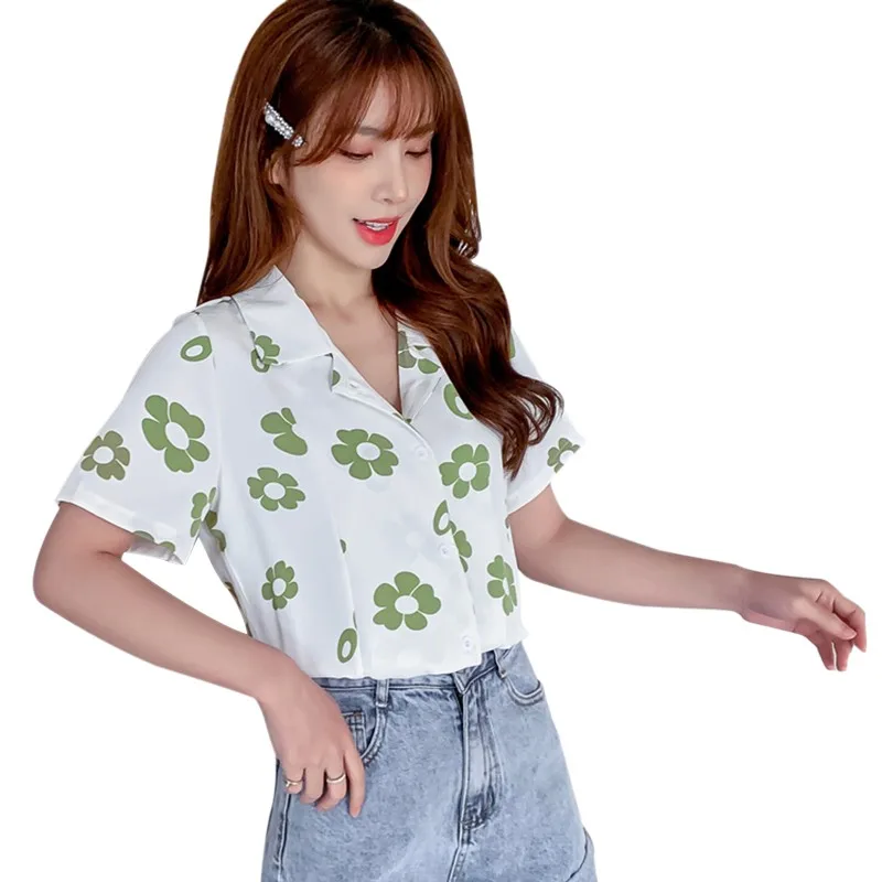 

New Women Floral Printed Square Collar Casual Short Sleeve Loose Chiffon Blouse Summer