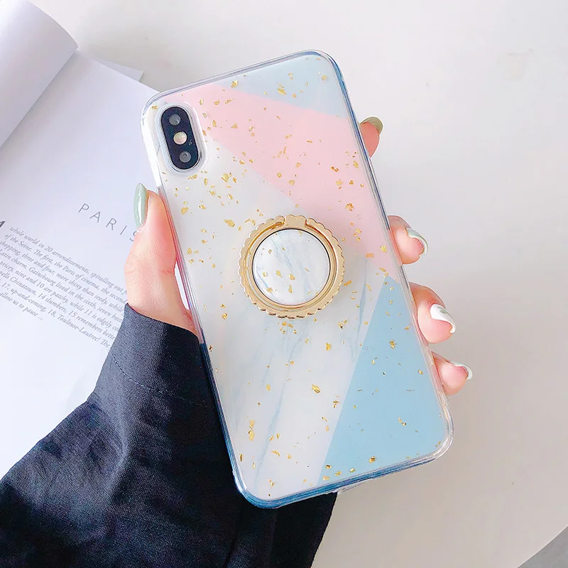 IK92-DJ07PingJieWhit SoCouple кольцо из ТПУ чехол-держатель для iphone 7 8 6 6s plus чехол для iphone XR 11 Pro X Xs Max мраморный Золотой фольга кольцо держатель чехол - Цвет: IK92-DJ07PingJieWhit