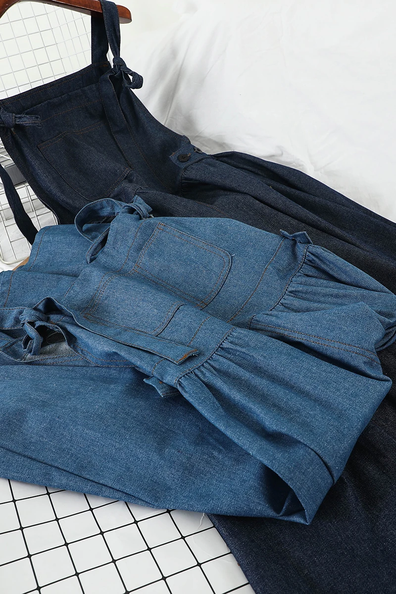 2019 Новая мода Женская одежда джинсовое платье без рукавов Спагетти ремень зимнее