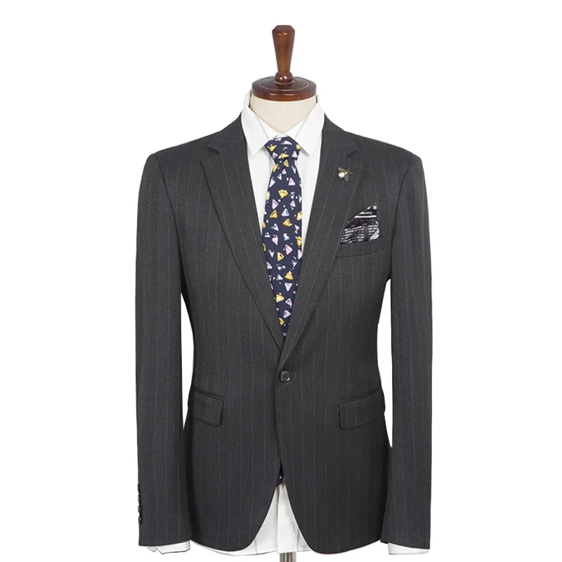 

Suit men's slim Korean business casual wedding dress vertical stripe Blazer waistcoat trousers three piece suit