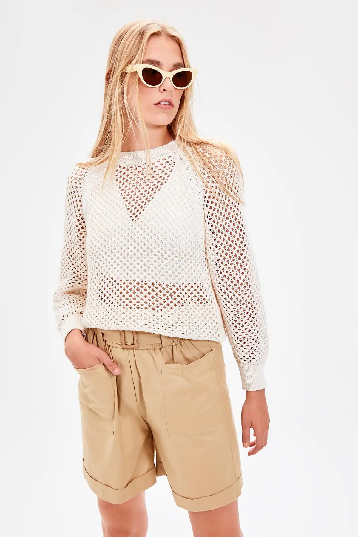 Trendyol верблюжий пояс шорты TWOAW20SR0032|Женские шорты| |