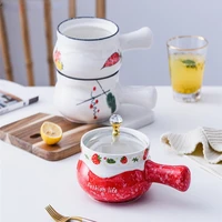 household ceramic handicraft handle bowl strawberry radish green leaf bowl creative glass plate with handle decorative tableware