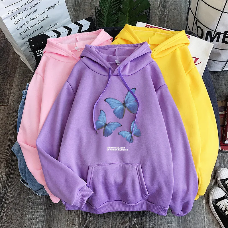 

Winter Oversized Hoodies Women Sweatshirts Harajuku Butterfly Print Hooded Aesthetic Hoodie Spring Ladies Hoody Streetwear
