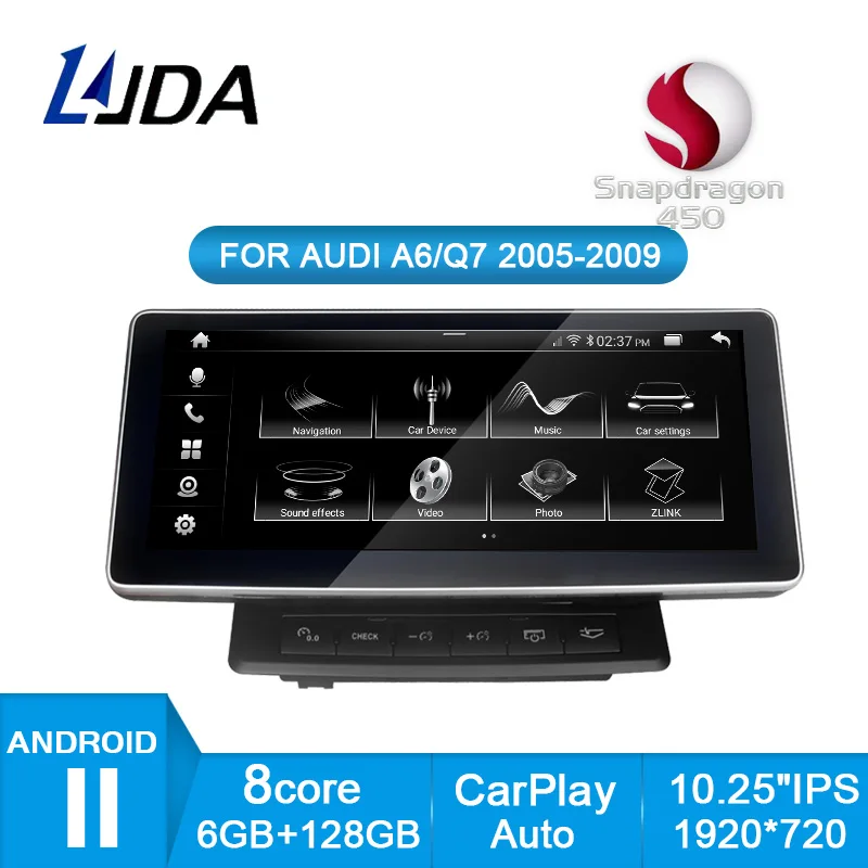 

10.25" touch screen 1920 x 720,8 Core android 11 car GPS Navigation 6GB+128GB,car Stereo Multimedia player for Audi A6 A6L C6 Q7