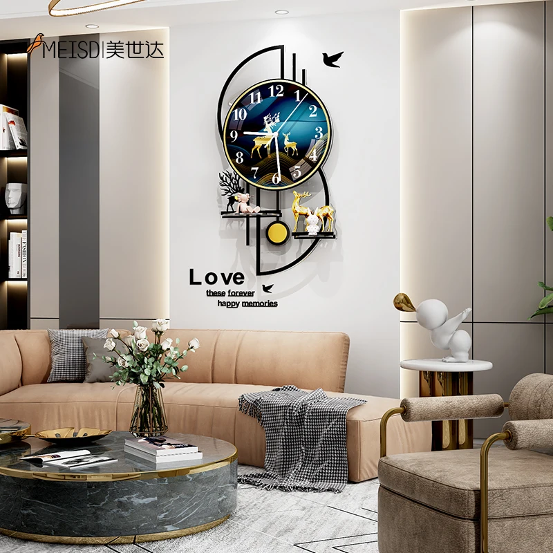 

MEISD Large Wall Clock With Commodity Shelf Designer Watches House Interiors Decorative Big Horloge Free Shipping
