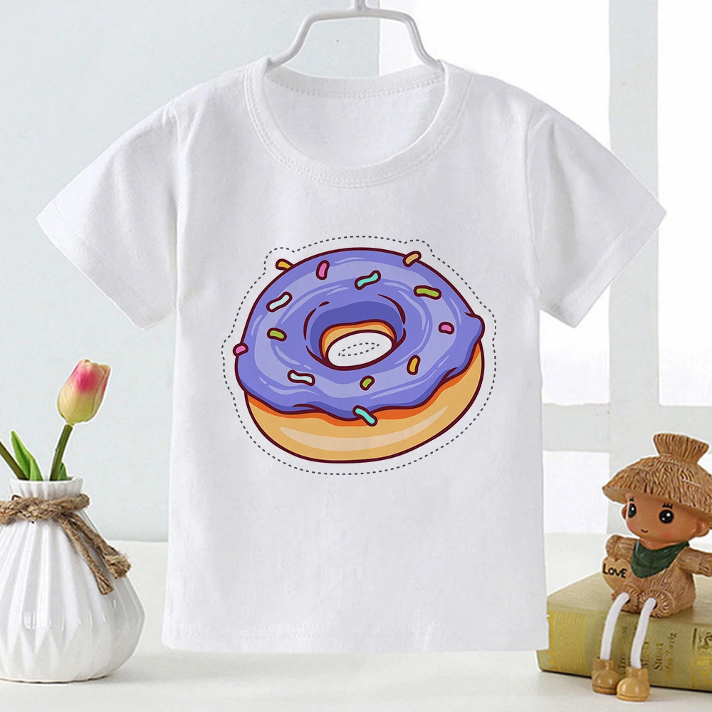 

Donuts Printed Children Instagram Clothes Retro Life Casual Home Kids T-shirt Oversized Cozy Summer Boys Girls Tee Shirt White