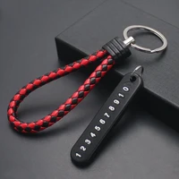 car accessories diy anti lost phone number plate keychain pendant keyring car key chain woven leather cord car keychain key ring