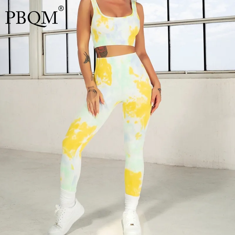 

PBQM бесшовный Галстук окрашенный костюм для йоги спортивный костюм уличные упражнения Камуфляжный спортивный фитнес комплект из двух часте...