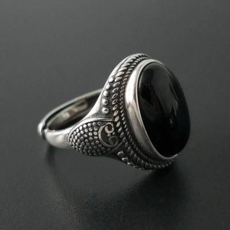 Настоящее чистое серебро 925 пробы натуральный черный оникс камень кольца для