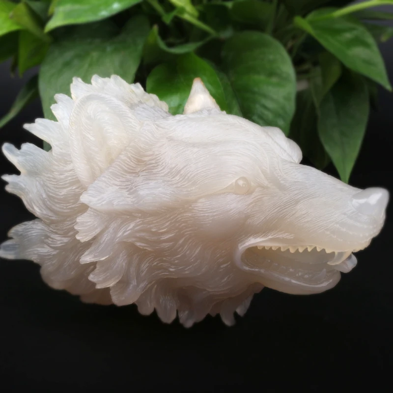 

Резная Голова волка из натурального агата с резным кристаллом для украшения