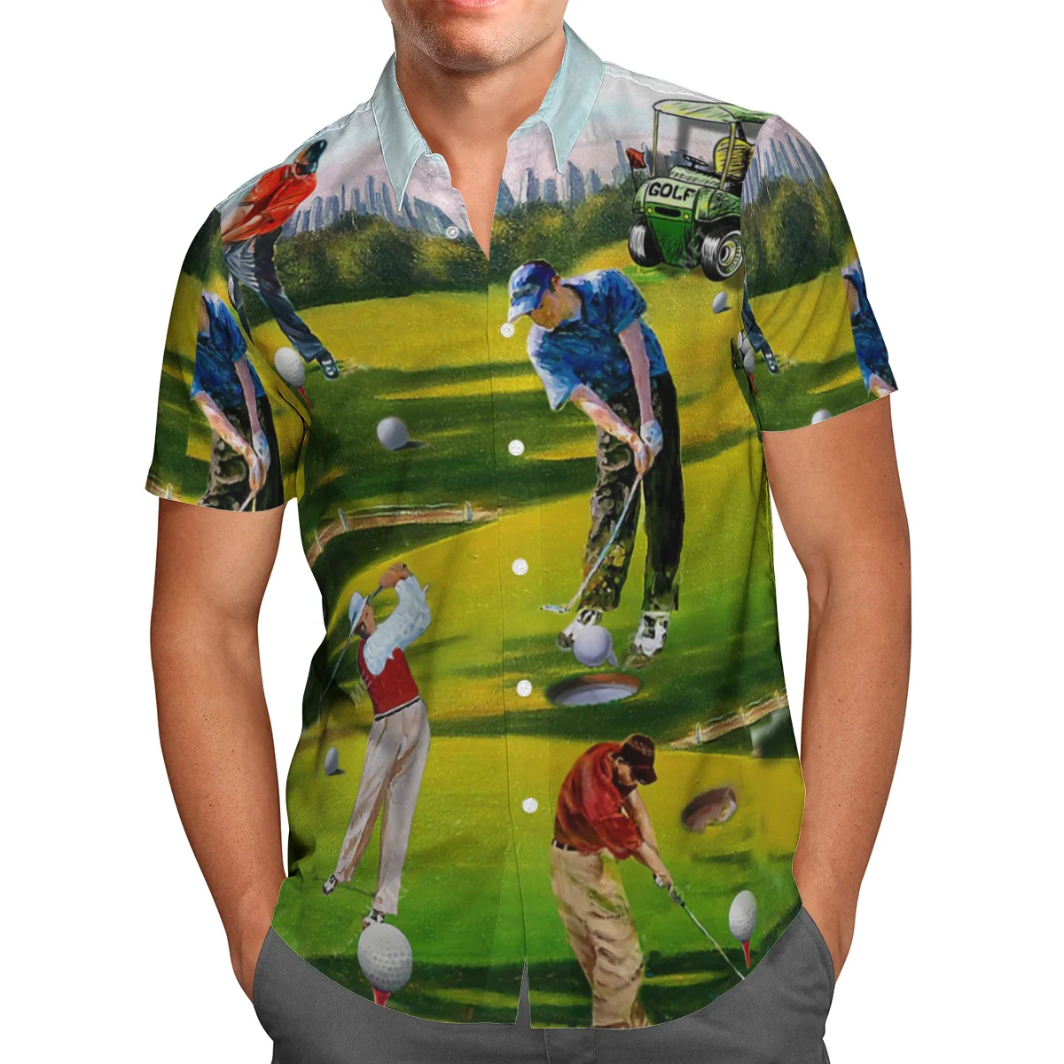 

Love Golf Print Short Sleeve Shirts For Men Loose Cardigan Button Shirts Plus Size Hawaiian Style Summer 2021 Ventilated Shirt-6