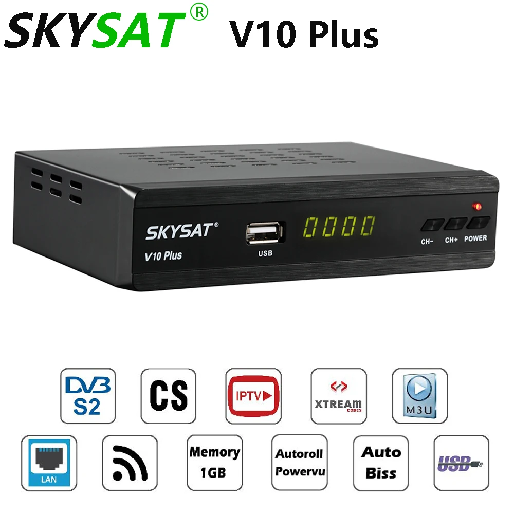 Скисат V10 Plus рецептор с поддержкой CCCamd Newcamd roll Biss PowerVu Xtream M3U RJ45 WiFi 3G|Спутниковое ТВ|