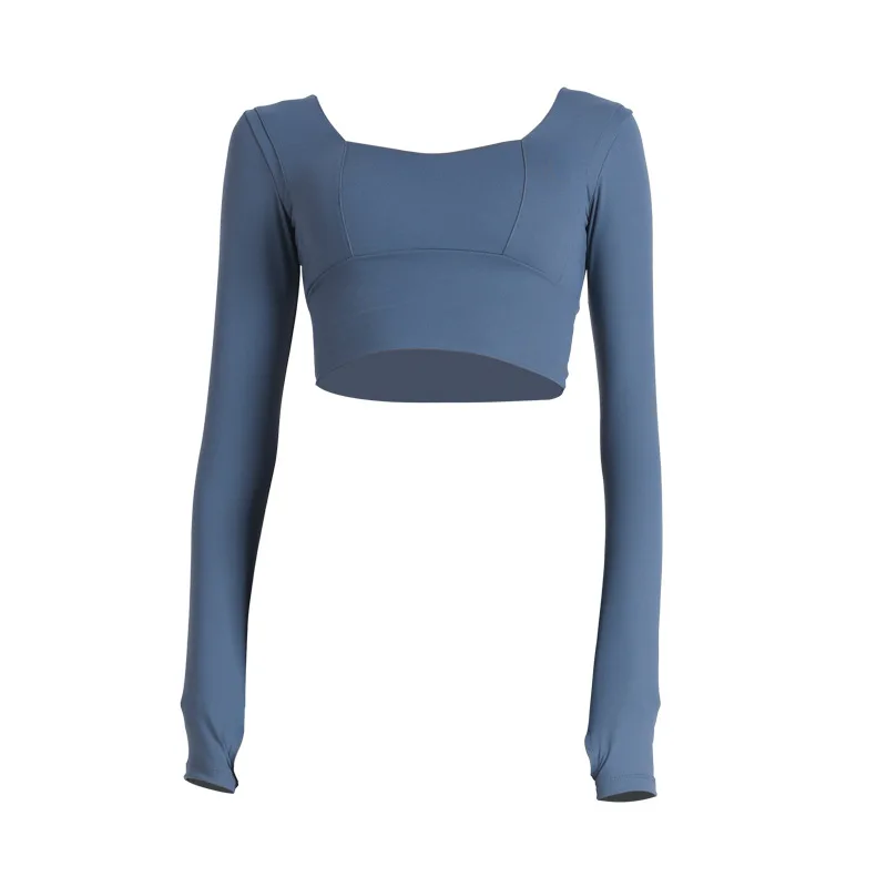 

R&W Tops with Thumb Holes Leaky Umbilical Tight Aerobic Exercise T-shirt with Bras Women Sports Fitness Yoga Running Tops Shirts