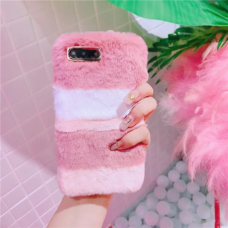 Пушистый цветной чехол из кроличьего меха для Samsung S9 S8 Plus S7 edge Note8 9 J3 J5 J7 A6 A8 мягкий