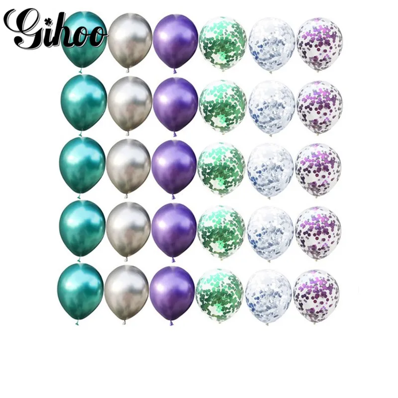30 шт 12 дюймов хром Фиолетовый Зеленый Серебряный Русалка конфетти латексные шары