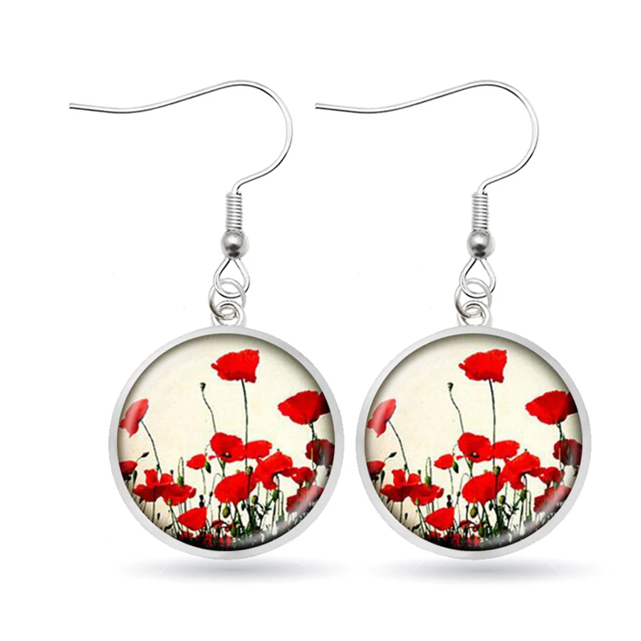 Серьги с красно-белым цветком Poppy сережки серьги ручной работы из стекла для