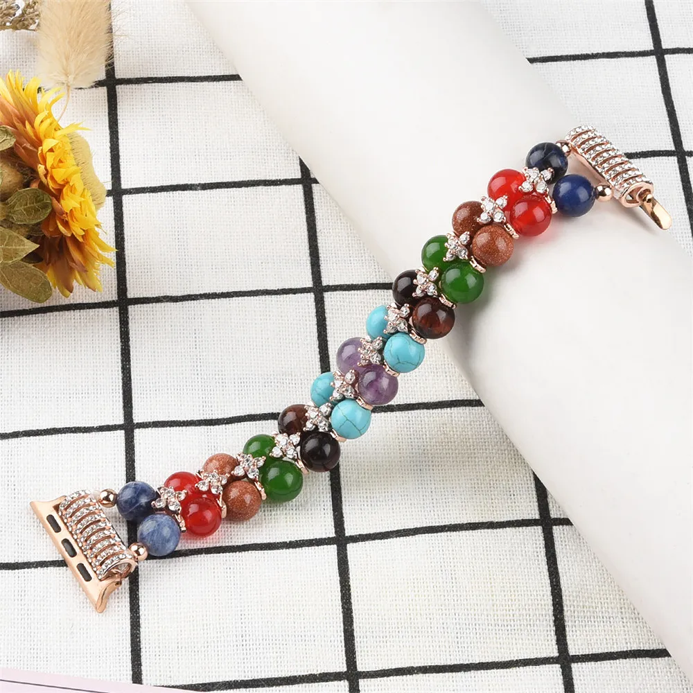 

Colorful Beads Fashion Strap for Apple Watch Band 44/40mm 42/38mm Diamond Bling Elastic Bracelet for iWatch Series 6/SE/5/4/3/2