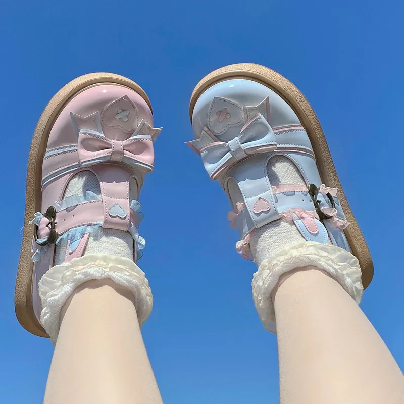 

Mandarin Duck Lolita Soft Sister Cute Sweet Round Toe Shoes Heart Bow JK Small Leather Shoes Extra Soft Daily All-match Shoes
