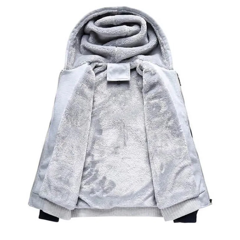 Мужские флисовые толстовки черные с капюшоном плотное зимнее теплое серое