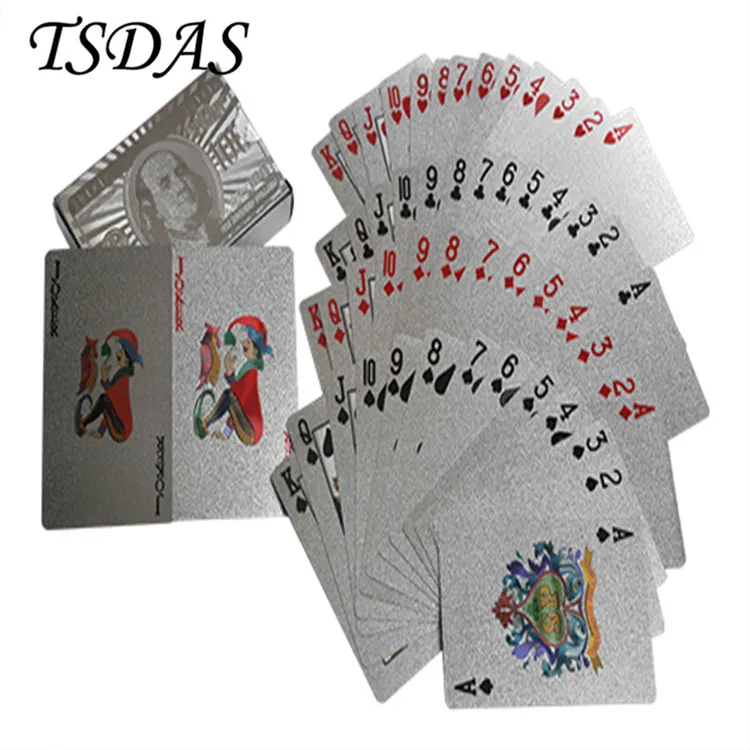 54 шт./компл. серебряные игральные карты для покера USD $100 доллар серебряная фольга