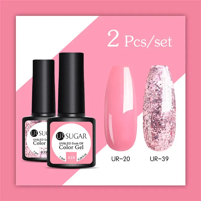 Ur Sugar 2 шт./лот Блеск УФ-гель для ногтей набор Полупостоянный верниш верхнее покрытие УФ светодиодный гель лак замочить от розового цвета серии - Цвет: 2pcs set17