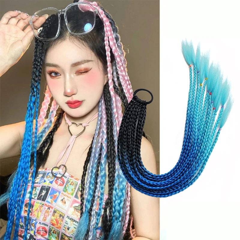 

Красочные эластичные повязки для волос, женские градиентные грязные плетеные повязки для волос с конским хвостом, аксессуары для волос