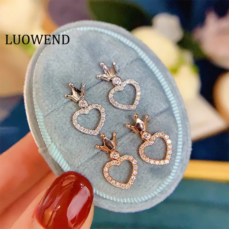 

Серьги LUOWEND из 18-каратного белого/розового золота, женские серьги для помолвки, серьги в форме короны и сердца с натуральными бриллиантами, ...
