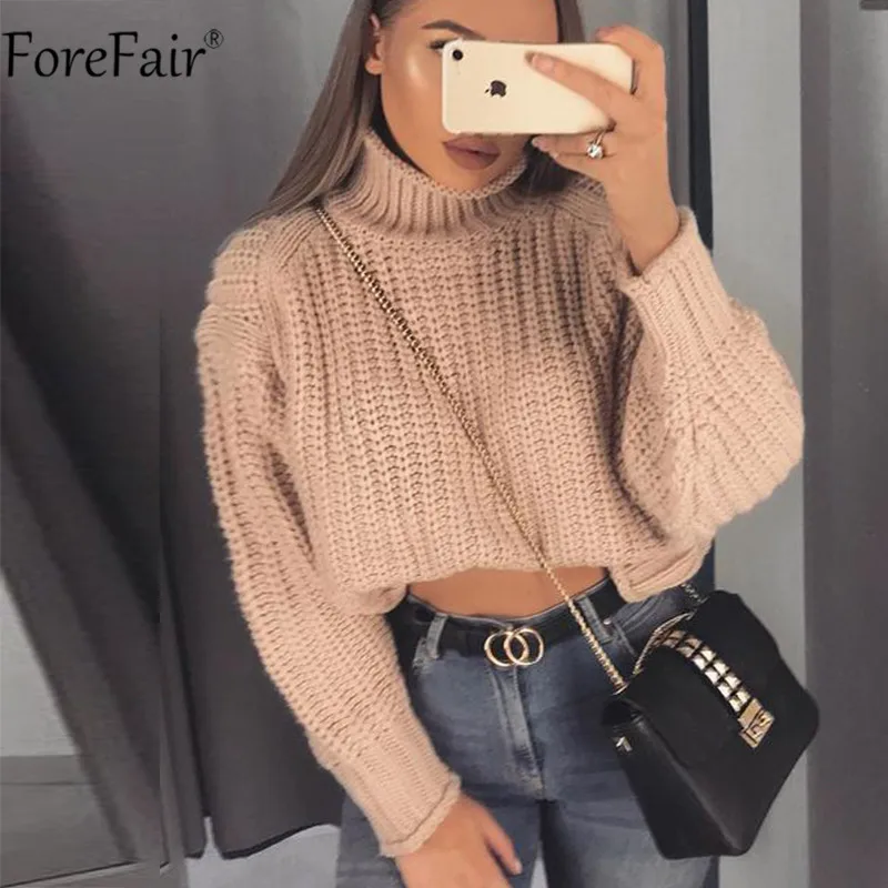 Forefair длинный рукав водолазка свободный толстый женский пуловер свитер