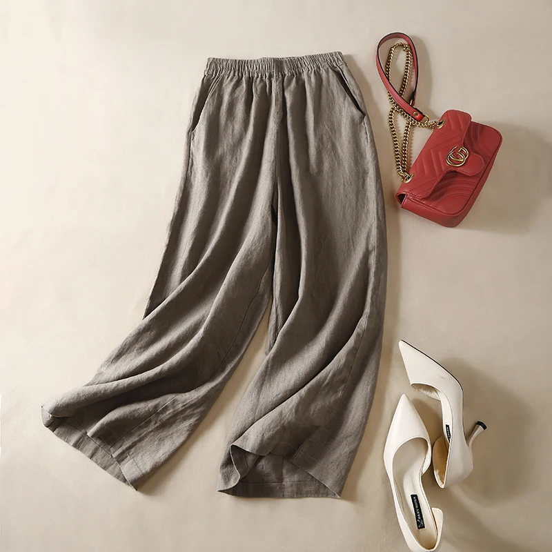 Брюки из хлопка и льна с широкими штанинами новинка 2020 стильные художественные