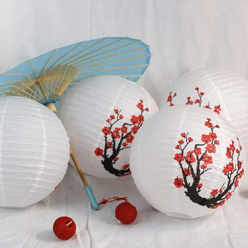 Set Of 3 Red Sakura(Cherry)Flowers White Color Chinese/Japanese Paper Lantern/Lamp 16 Inch Diameter | Дом и сад