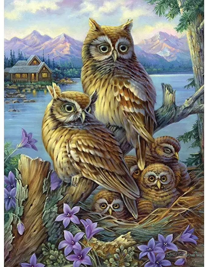 

1000 Piece Jigsaw Puzzle for Adults - Owls In The Wilderness - 1000 Pc Owl, Baby Owls, Forest, Cabin In The Woods Jigsaw