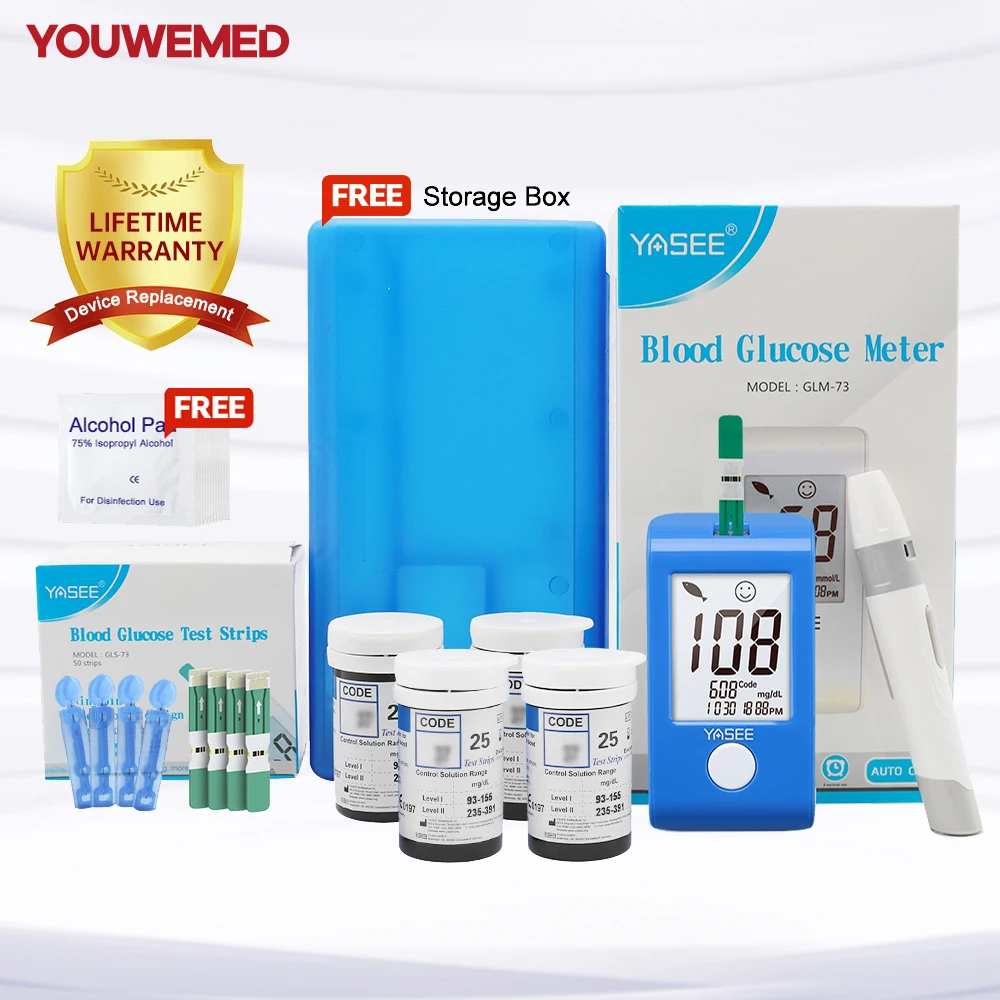 

Medical Blood Glucose Monitor Kit with 25/50/100 Test Strips & Lancets for Diabetes Glucometer Blood Sugar Meter mg/dL