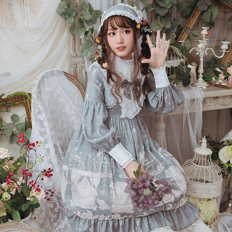 

Original Demonia Jsk Vintage Kawaii Gothic Dress Ruffle Women Lolita Dress Cosplay Costume Girl Long Sleeve Dress