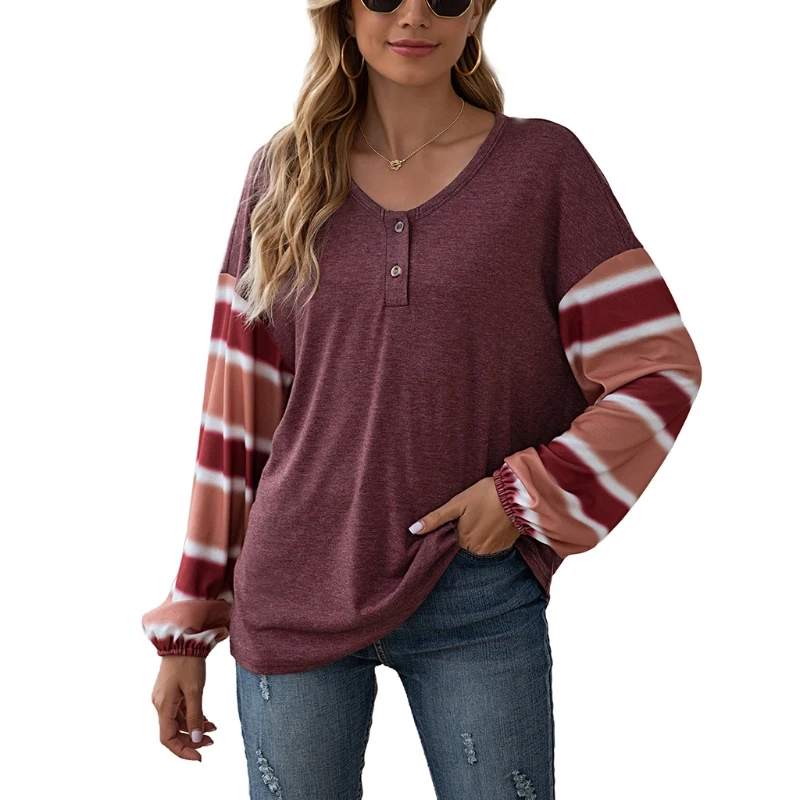 

2021 модная женская цветная футболка с длинным рукавом и круглым вырезом, пикантная свободная туника с открытыми плечами, Tios 83XF