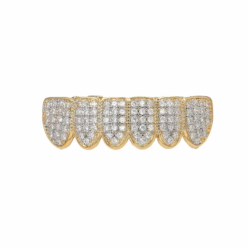 

Cubic Zircon Hip Hop Fangs Teeth Grillz Top & Bottom Grills Dental Mouth Punk Teeth Caps Cosplay Party Rapper Jewelry
