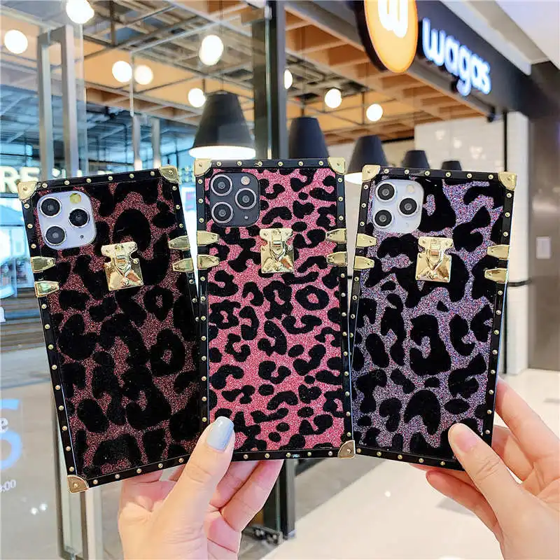 Роскошный квадратный Блестящий леопардовый чехол для телефона iPhone X XS 11 Pro Max XR