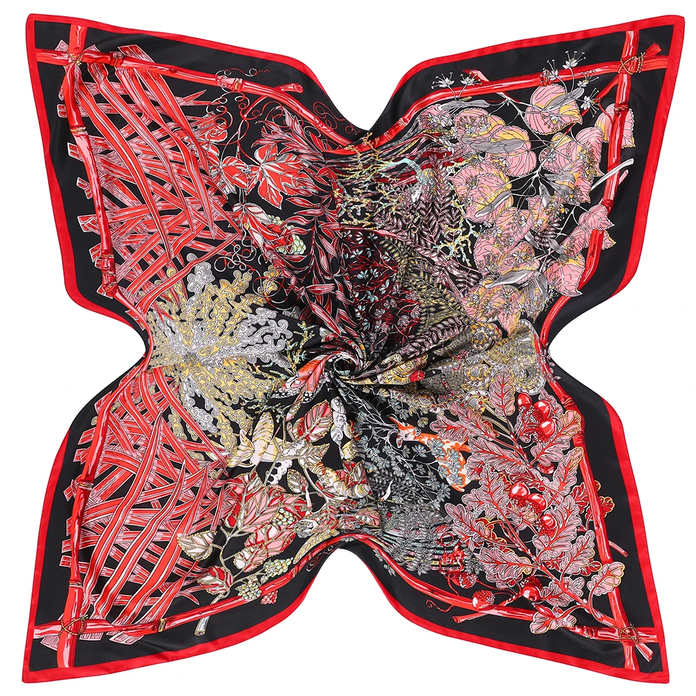 

Luxury Brand Scarf 130cm Forest Animal Garden Print Twill 100% Silk Scarf Women Shawl Square Scarves Kerchief For Ladies Echarpe