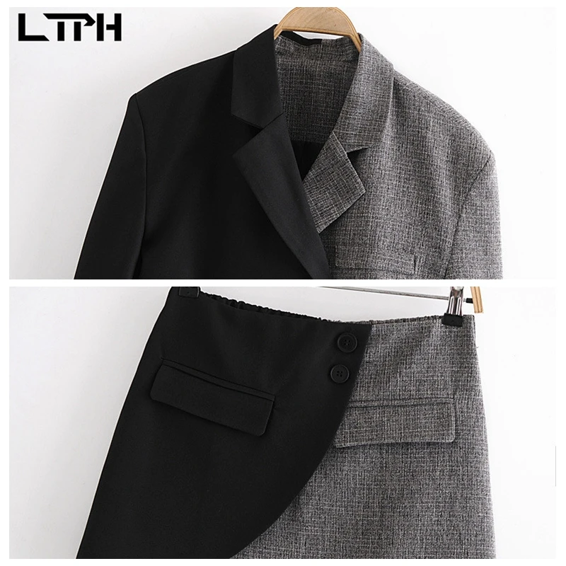 LTPH-Chaqueta corta de estilo inglés para mujeres faldas trajes vintage de retazos, trajes de falda irregular de cintura alta, primavera 2021
