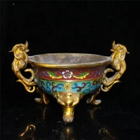 chinese hand made bronze cloisonne double dragon double ear incense burner buddhist utensils auspicious gifts home decoration