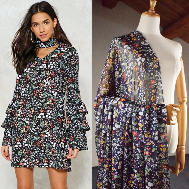 Цветочная шифоновая ткань из тенселя шелковая для лоскутного шитья одежды