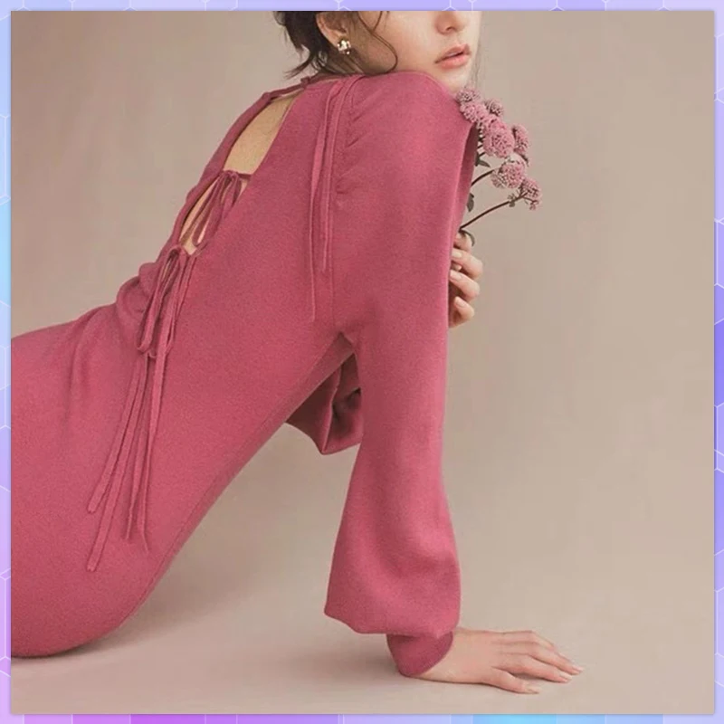 Зимнее женское платье халаты японские платья однотонные с длинным рукавом на