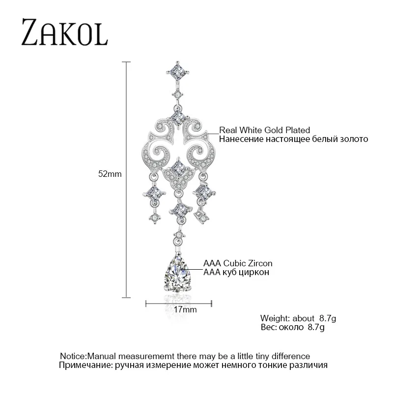 ZAKOL модные изысканные кубические циркониевые серьги в форме люстры длинные