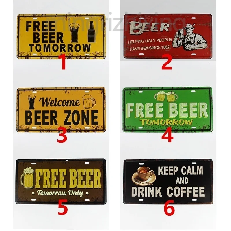 

12 Kinds 1 PCS Garage Bar Beer Metal Tin Sign License Plate Vintage Plaque Painting Wall Decoration 30*15 Cm