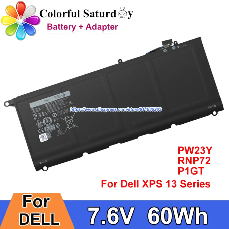 Оригинальный аккумулятор PW23Y 60 Вт/ч для ноутбука DELL XPS 13 9360 RNP72 TP1GT 7 6 В D1505G D1605G D1605T