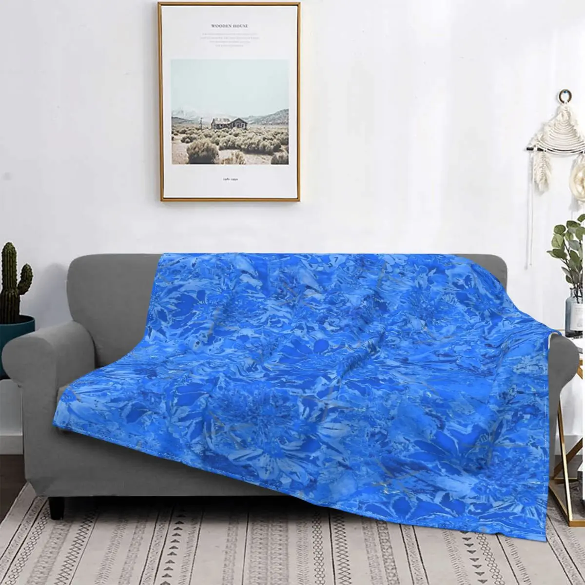 

Manta con motivos florales azules, colcha para cama a cuadros, manta para niños