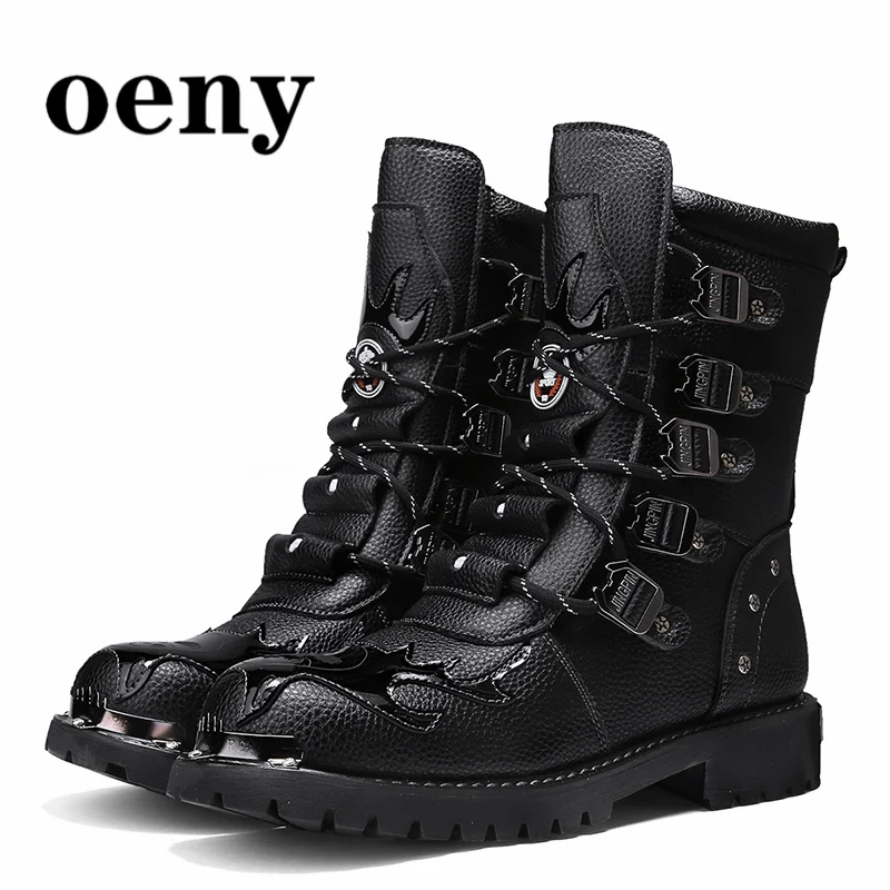 Top Men Military Boots Genuine Leather Motorcycle Gothic Punk Desert Combat Army Tactical Cowboy | Обувь